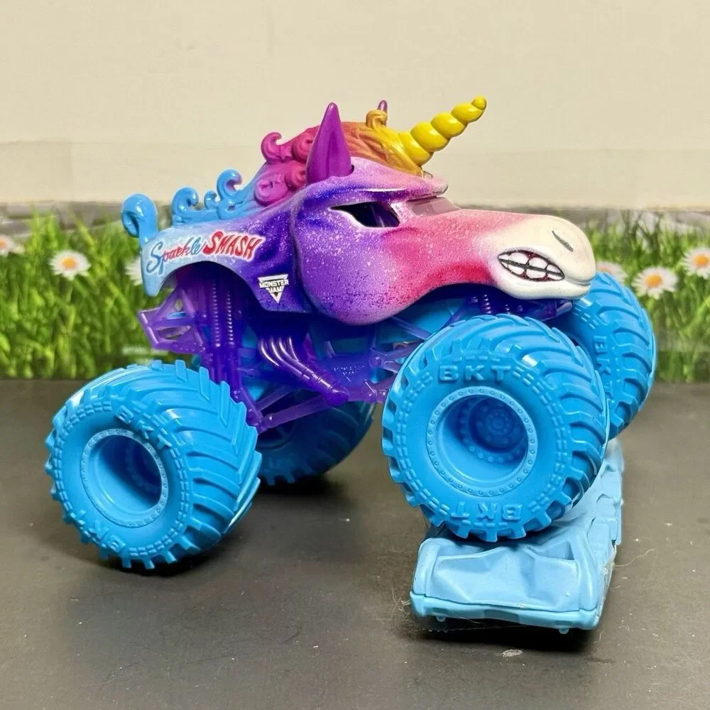 CUSTOM Hot Wheels Monster Jam Sparkle Smash Unicorn Blue  1:64 Monster Truck